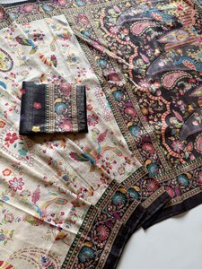Sari de Seda Satén Pura con Tejido Jacquard, Borde de Pavo Real, Pallu Rico, Reversible, Protección Solar, Estilo Tradicional - Product Image 4