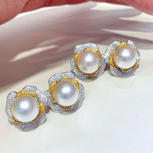 Boucles d'oreilles en argent pur S925 avec perles de 10-11 mm, design de bijoux de luxe pour l'industrie lourde, pour faire sensation - Product Image 4