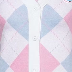 <b>Women</b> Pink Blue White Argyle <b>Cardigan</b> <b>Long</b> Sleeve V Neck Button Front Knitted Sweater Casual Preppy Fashion Outerwear Soft - Product Image 5