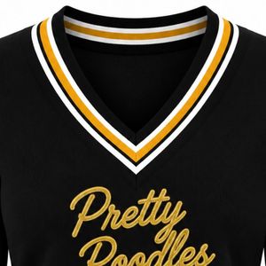 Suéter de Punto con Cuello en V para Mujer, Diseño Personalizado con Letras Bordadas, Manga Larga, Cuello y Puños en Contraste de Poliéster/Algodón Grueso - Product Image 3