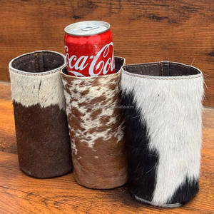 Vente en gros Refroidisseur de canette isotherme Refroidisseurs de bière en cuir de vachette Porte-bouteille en cuir de vachette Manchon personnalisé Coozies pour canettes - Product Image 4