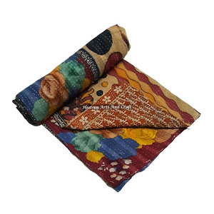 Colcha Kantha Vintage Lavable Hecha a Mano, de Algodón Gudari Estampado, India, para Todas las Estaciones GD1104 - Product Image 1