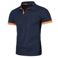Chemise à manches courtes bleu marine pour homme, 100% polyester, tricot piqué respirant, couleur unie, coupe décontractée, col boutonné
