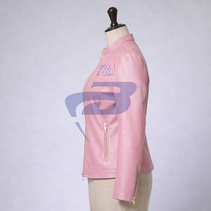 แจ็กเก็ตหนังสีชมพูพรีเมี่ยมพรีเมี่ยม phi Delta ด้วยตัวอักษรกรีกสำหรับผู้หญิงแจ็กเก็ตสมาชิกชมรม - Product Image 3