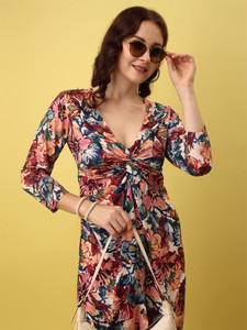 Robe d'été en coton à imprimé floral multicolore, nouvelle conception, style A-line, pour femmes, vêtements pour femmes, robe de qualité export - Product Image 4