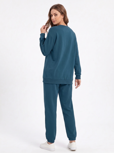 Conjunto de Sudadera de Manga Larga con Cuello Redondo para Mujer y Pantalones Jogger a Juego, Atuendo Casual de Dos Piezas para Descansar, Sudadera al por Mayor - Product Image 3