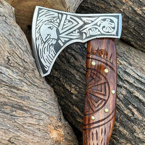 Hacha Vikinga Nórdica Hecha a Mano de Grado Industrial con Mango de Madera y Cabeza de Acero al Carbono, Herramienta de Alta Calidad para Acampar y Cortar Madera - Product Image 4
