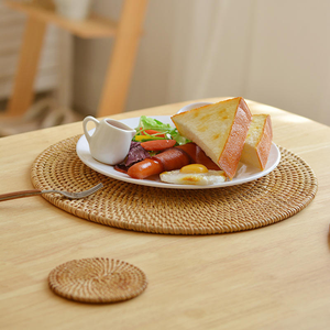 Ensemble de tapis en rotin vietnamien d'automne, entièrement fait main, avec sous-verre en bambou, isolation pour pot, rangement en bois, accessoires de thé anti-brûlure - Product Image 5