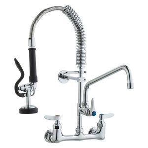 Rubinetto da Cucina a Parete in Ottone Lucido, Altezza 21 Pollici, Larghezza Installazione 8 Pollici, Include Doccetta Estraibile con Beccuccio Girevole da 12 Pollici - Product Image 6