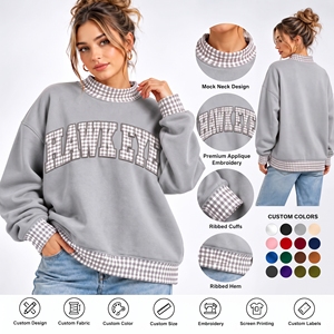 Sudadera de cuello alto de forro polar con hombros caídos y diseño a cuadros gingham personalizado de calidad premium para mujer, ideal para uso diario informal. - Product Image 1