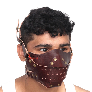 Genuine Cowhide <b>Leather</b> Bat Style Mask with <b>Riveted</b> Details for Fetish Play - Product Image 2