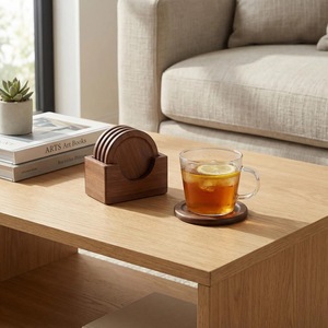 Sous-verre carré en bois marron écologique ILAHI, design classique, accessoire de protection de table, taille personnalisable, pour la maison (vente en gros) - Product Image 6