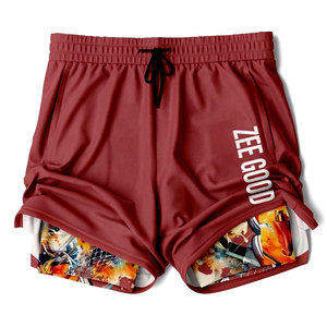 Short de sport 2-en-1 pour homme, double couche, compression, course à pied, entraînement, avec logo frontal, doublure intérieure en mesh, 100 % toile - Product Image 2