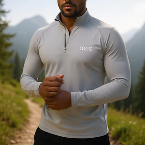 Camiseta Deportiva de Manga Larga para Hombre, de Secado Rápido, Transpirable, Cuello Redondo, con Cierre de 1/4, Spandex, Poliéster, Corte Regular, Ecológica, Lisa - Product Image 3