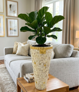 Jarrón alto artesanal con incrustaciones de nácar, maceta decorativa de concha natural para sala de estar y decoración del hogar, de Vietnam. - Product Image 4