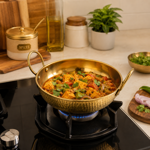 Hammered Brass Fry <b>Pan</b> with Handle | Premium Brass <b>Skillet</b> for Cooking | Traditional Indian Frying <b>Pan</b> | Heavy Duty Kitchen Cook - Product Image 3