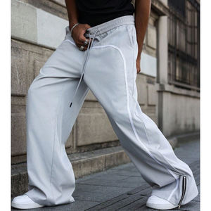 Nesta Sports Mens 350GSM Fleece Wide-Leg Pants Casual <b>Drawstring</b> <b>Trousers</b> with 3-Needle 5-Thread Cover Stitch and Contrast Color - Product Image 4