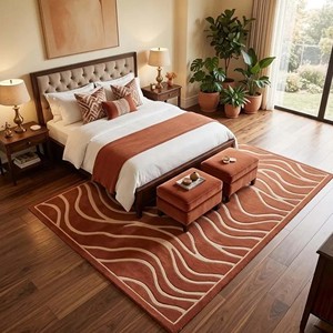 Tapis d'intérieur abstrait en terre cuite solide, motif vague, tapis moderne en laine tufté à la main, de qualité supérieure, pour salon, chambre à coucher, décoration de sol - Product Image 4