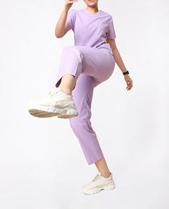 Tenues d'hôpital à taille haute, uniformes médicaux unisexes, ensembles de combinaisons à manches courtes en Spandex avec logo - Product Image 5