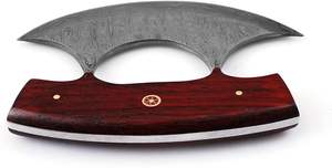 Cuchillo Ulu de Acero de Damasco Hecho a Mano Personalizado con Funda de Cuero, Mango de Madera Roja, Cortador de Pizza, Hoja Forjada, Cuchillos Ambidiestros - Product Image 2