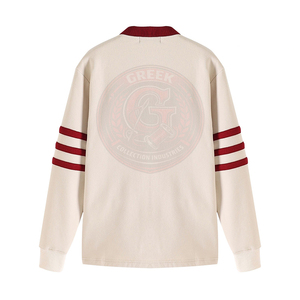 Cardigan blanc pour hommes KAP avec bordure rouge brodée, pulls tricotés pour femmes, vêtements universitaires, vêtements de collège, vêtements de sport - Product Image 2