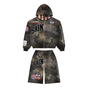 Custom Jogger Sets Manufacturer Streetwear 2 Piece Sweat Suits Sweat Set Men Cotton Tracksuit <b>Zip</b> up Crop Hoodies Sweatpants Set - Product Image 1