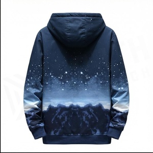 Sweat-shirt à capuche pour homme, imprimé montagne nuit étoilée, coupe classique, décontracté, en polyester tricoté, avec poche avant, pour l'automne - Product Image 2