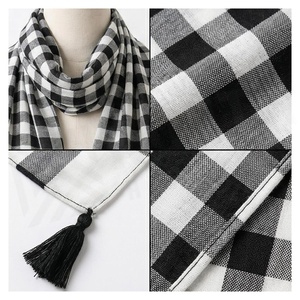 NORTH APPROACH Women's Checkered Square Scarf 100% Silk Tassel Edge Casual All Seasons Multi-Functional Elegant Fashion - Product Image 4