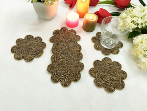 Handmade Gold Beaded Eco-Friendly Luxury Coasters-Customizable Color Set of 6 by Whimsy Art Craft - Product Image 2