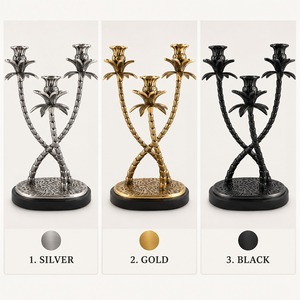 Juego de Portavelas con Diseño de Palmera Dorada, Candelabro de Latón de Tres Brazos para Decoración del Hogar - Product Image 2