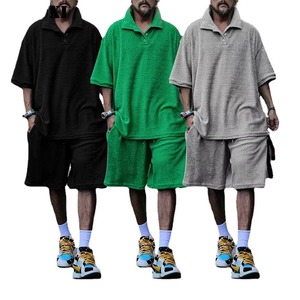 Polyester Men Summer Plus Size Breathable Short <b>Sets</b> Wholesale <b>Knitted</b> Custom Short <b>Set</b> - Product Image 1