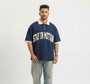 Polo Homme Lourd à Manches Courtes 100% Coton, Coupe Ample, Style Décontracté, Col Rabattu, T-shirt Oversize pour Homme - Product Image 2