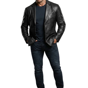 Blazer de Cuero Genuino Negro para Hombre, Estilo Casual Elegante, Cierre de un Botón - Product Image 3