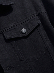 เสื้อแจ็คเก็ตเดนิมสีดำสำหรับผู้ชาย รุ่น Elite Vanguard ทรงปกติ ติดกระดุม ปิดแบบลำลอง ลายเรียบ ผ้าถักโพลีเอสเตอร์/คอตตอน - Product Image 6