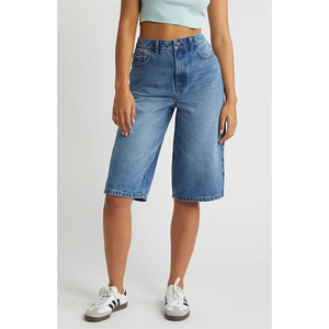 Shorts en jean pour femme de haute qualité à prix abordable, couleur bleue sexy, en coton, anti-humidité, séchage rapide, respirant, taille haute, fermeture boutonnée - Product Image 1