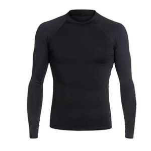 Camiseta de Manga Larga Negra para Hombre, Corte Ajustado, Secado Rápido, Deportiva, Tejida, Cuello Redondo, Diseño Sólido - Product Image 2