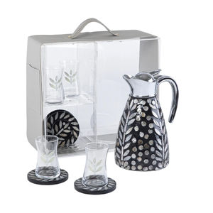 Juego de Termos para Té de Primera Calidad para Regalo de Ramadán, en Negro con Madreperla, con Tazas de Vidrio y Posavasos en Caja, Venta al Por Mayor - Product Image 2