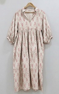 Robe midi en coton imprimé à la main style bohème, motif floral indien, pour femme, formelle, toutes saisons, respirante, écologique, coupe trapèze - Product Image 2