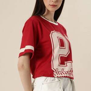 เสื้อยืดครอปผู้หญิง PUFFIN SPORTS OEM พิมพ์ลายตามสั่ง คอกลม แขนสั้น ทรงหลวม สวมใส่สบาย ผ้าเจอร์ซีย์คอตตอน เหมาะสำหรับฤดูใบไม้ผลิและฤดูร้อน - Product Image 4