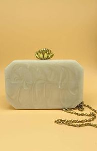 Resin Stone Hand Bag Acrylic Clutches for Women Shoulder Celebrities Party Evening Marble Purse Floral Rhines Bridal Clutch - Product Image 2