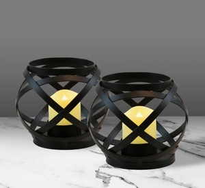 Lanternes votives sphériques modernes en métal avec cercles entrecroisés pour centre de table et décoration intérieure - Product Image 2