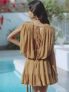 Vestido Sexy de Color Sólido para Mujer, Verano 2026, con Cintura Ajustable con Cordón, Nuevo Estilo - Product Image 4