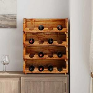 Porte-vin en bois massif fait main pour 16 bouteilles, pour décoration de bar rustique à domicile, grande capacité, 4 niveaux, rangement pour vin en bois - Product Image 5