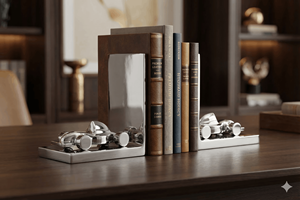 Ensemble de 2 serre-livres modernes en métal, design sculptural, forme rectangulaire, accessoire de décoration pour la maison et le bureau - Product Image 5