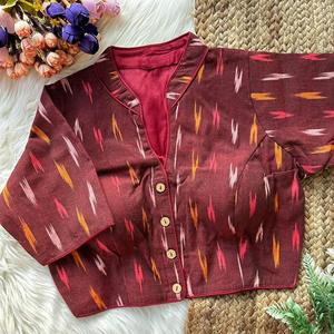 เสื้อเบลาส์คอจีนพิมพ์ลายเรขาคณิตสีน้ำตาลแดงสำหรับผู้หญิงพร้อมแขนสามส่วนและกระดุมด้านหน้าเสื้อลำลองฤดูใบไม้ผลิฤดูร้อน - Product Image 1