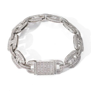 Wholesale Silver Moissanite Diamond Fancy E Color 925 Silver Iced Baguette Emerald Luxury Diamond Bracelet For <b>Mens</b> - Product Image 3