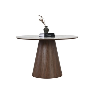 Contemporary Luxury <b>Round</b> Sintered Stone <b>Dining</b> <b>Table</b> Marble Top Walnut Wood Pedestal Base Circular Kitchen <b>Table</b> for Villa Home - Product Image 2