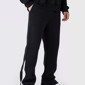 Pantalones Deportivos Negros Estampados para Hombre con Patrón de Herradura Blanca, Cintura Elástica con Cordón, Joggers Casuales de Poliéster de Peso Medio - Product Image 1