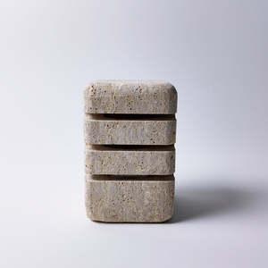 Lampe de table moderne minimaliste en pierre de travertin, colonne rectangulaire, lumière LED chaude, décoration intérieure - Product Image 3