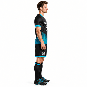 Camiseta de Fútbol Negra Personalizada con Rayas Cian, Nombre y Número Personalizados - Product Image 3